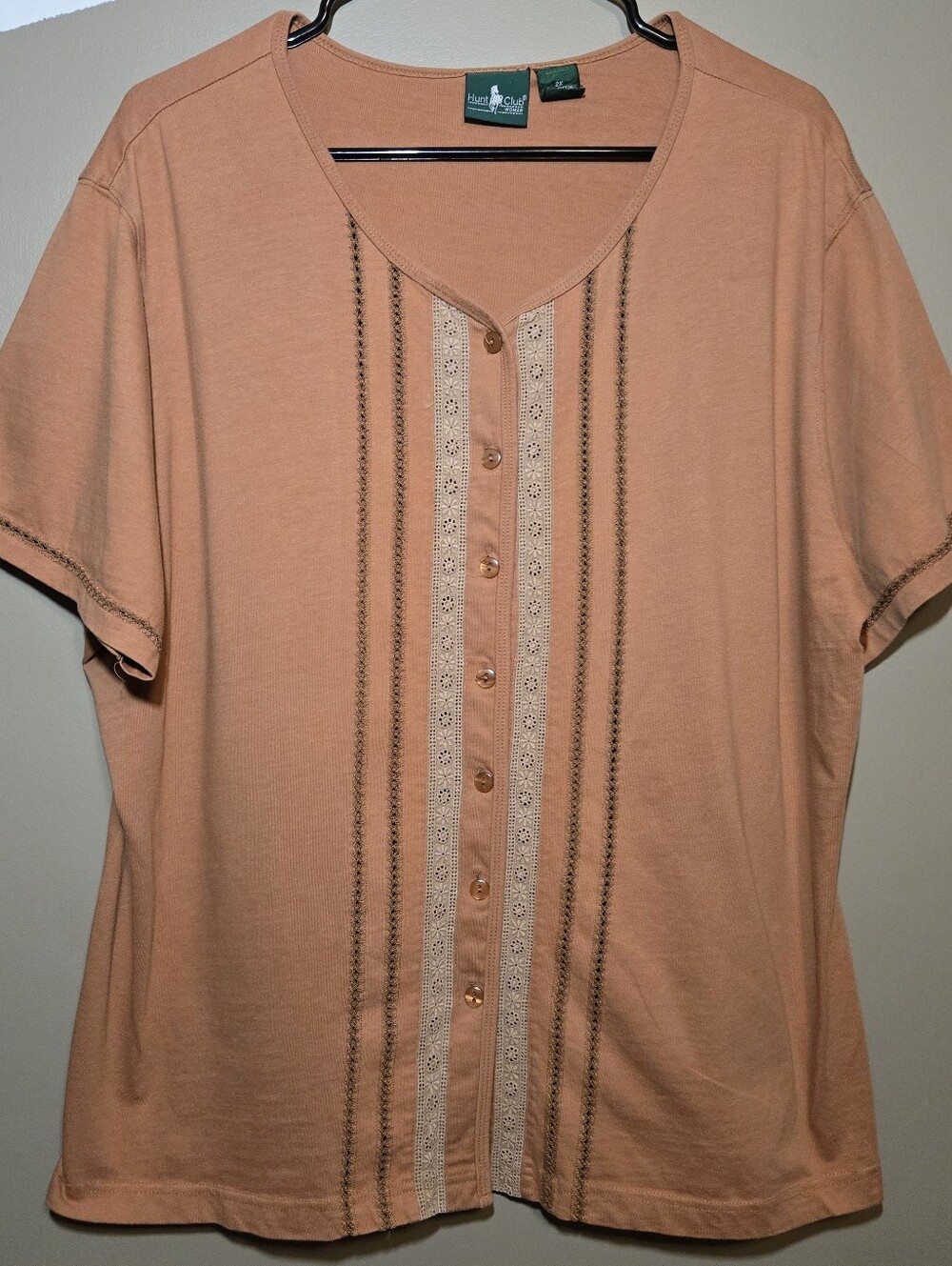 Hunt Club Womens Vintage Brown Button Front Blouse Embroidered Made In Canada 2X